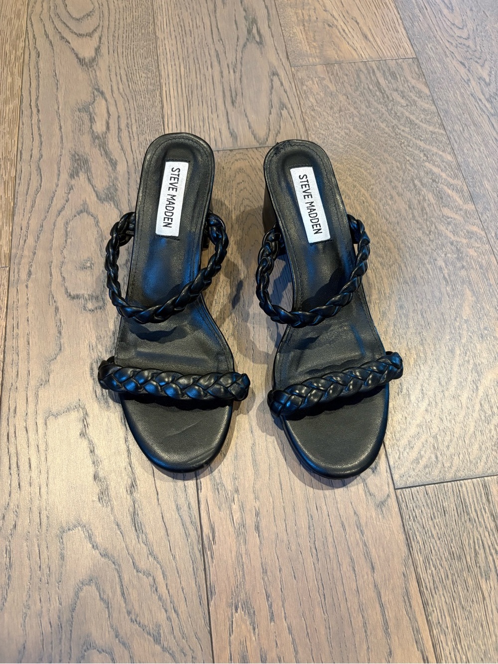 Steve Madden Black Braided Strap Slide Heels